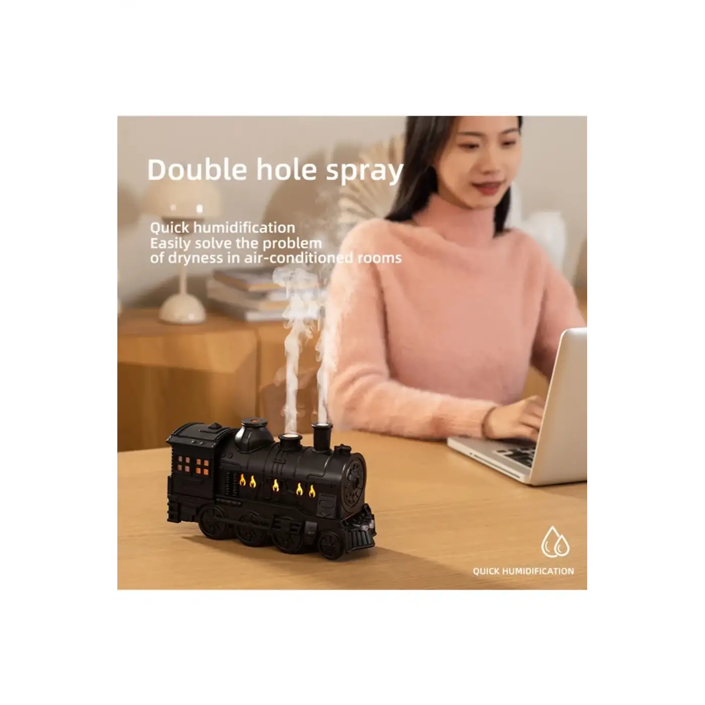 Tren Şeklinde Buharlı Oda Hava Nemlendirici Işık Buhar Makinesi Kumandalı