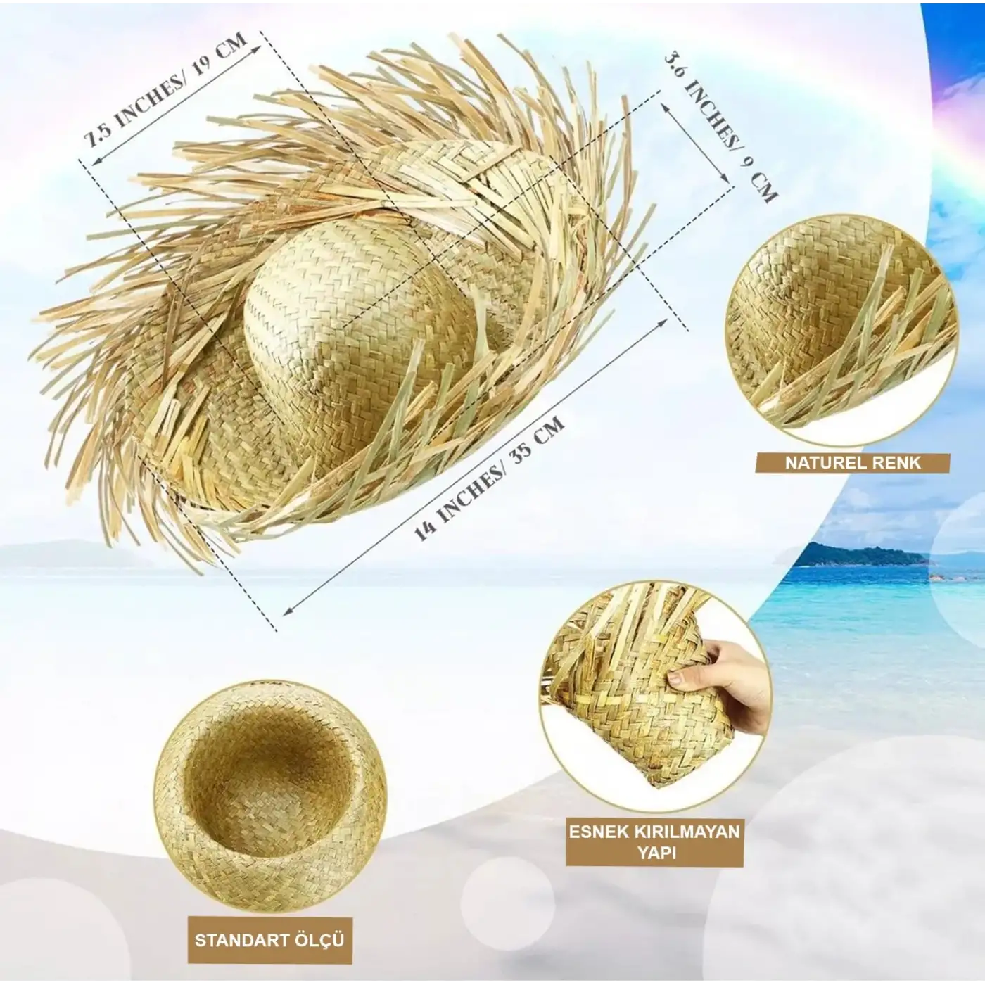 Tropikal Parti Natural Hasır Şapka