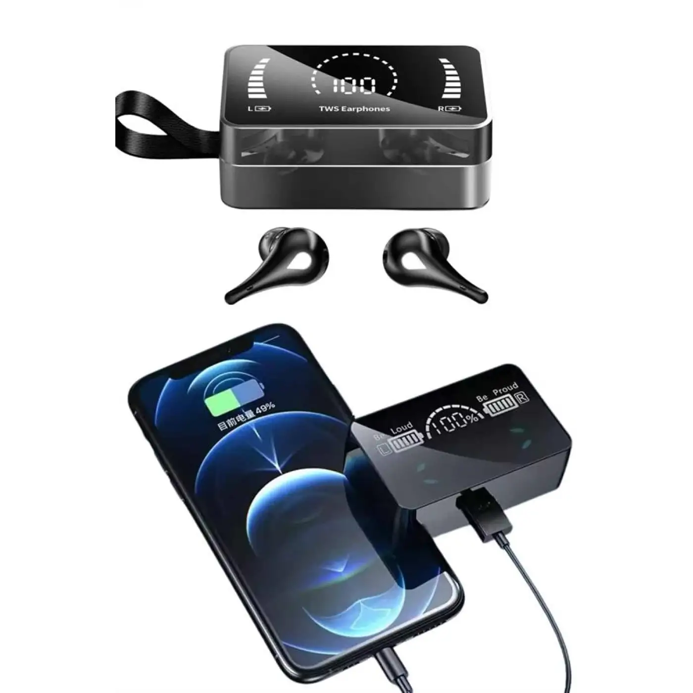 TWS Bluetooth Kulaklık Kablosuz Uzun Pil Ömrü Dijital Göstergeli Powerbank