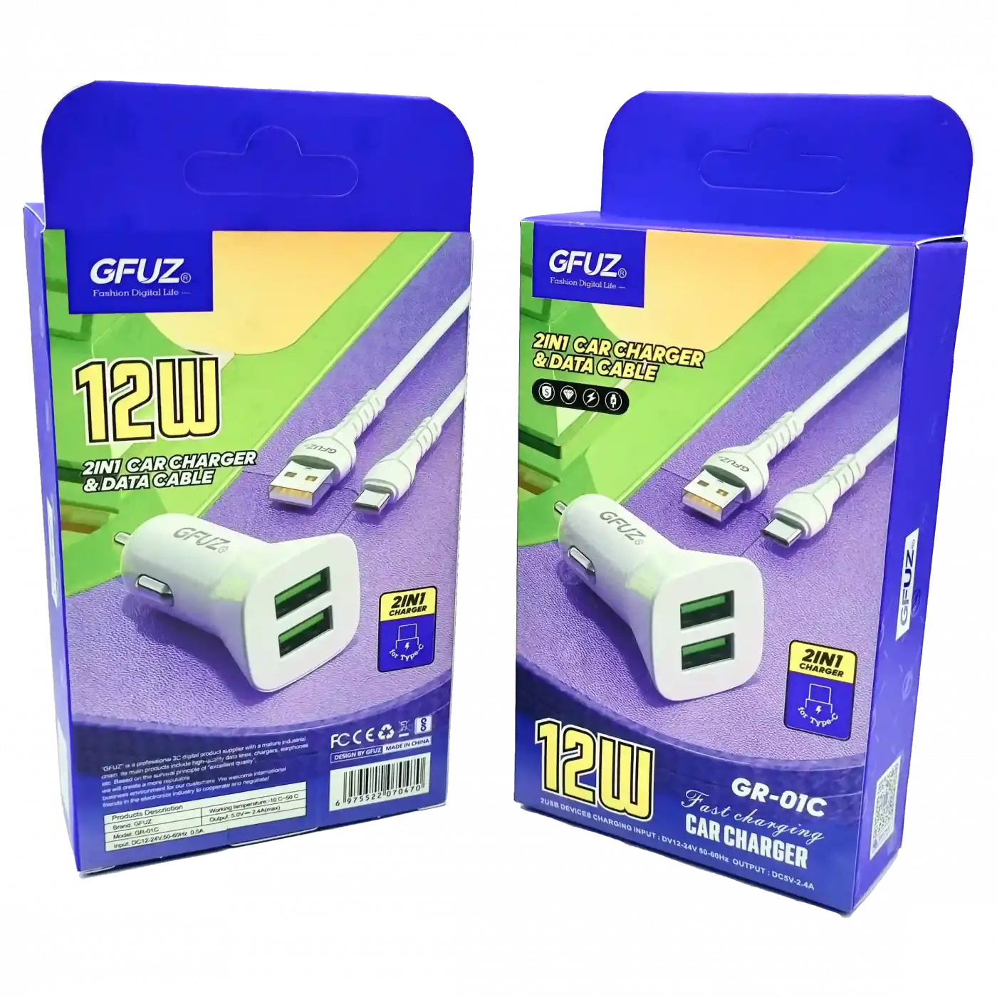 TYPE-C 12W Çift Girişli Araç Şarj Aleti Gfuz GR01C