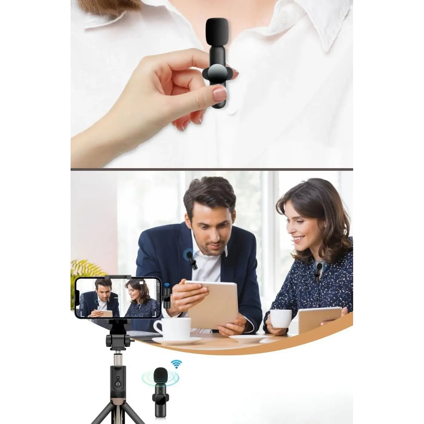 Type C Uyumlu İphone Dönüştürücülü Kablosuz Yaka Mikrofonu Android Ve İphone Uyumlu Mini Mikrofon