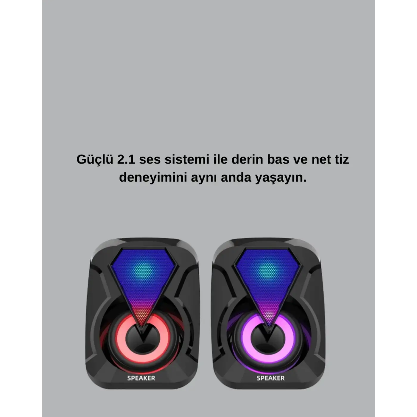 USB Bağlantılı RGB 2.1 Hoparlör Seti Derin Bas ve Renkli Işık