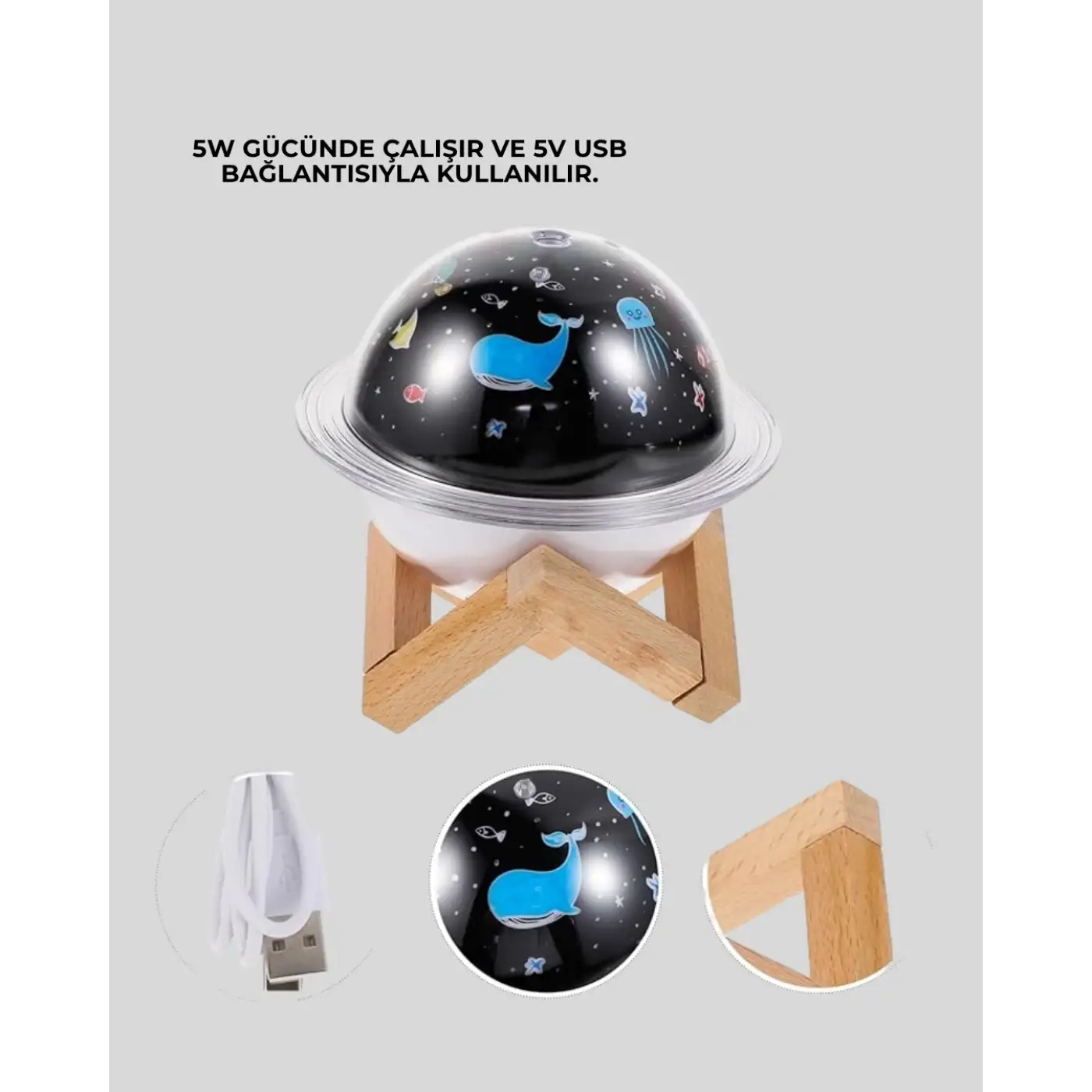 USB ile çalışan projektörlü aromaterapi nemlendirici masaüstü kullanım için uygun