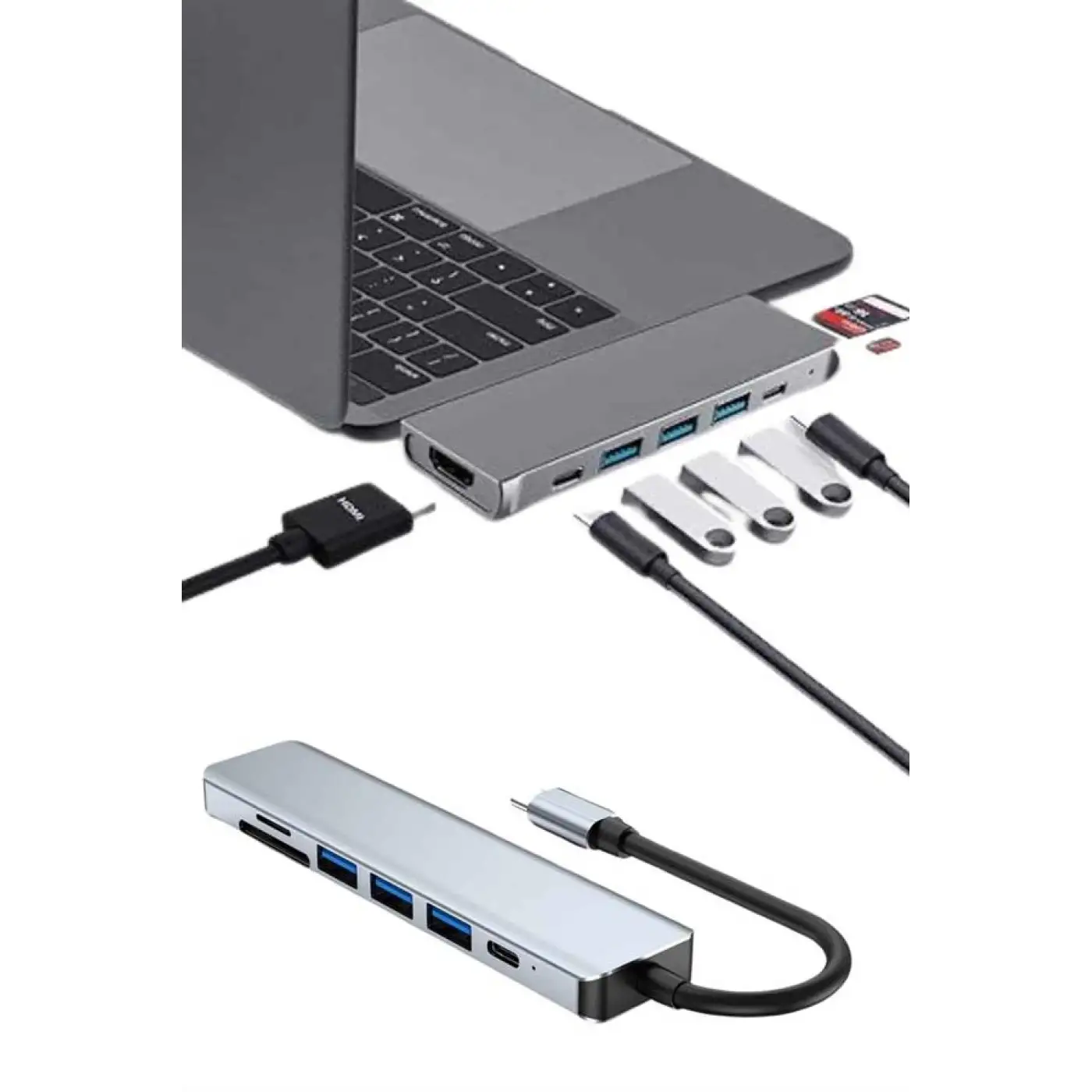 Usb Type-c Hub Dönüştürücü Çevirici Çoklayıcı Macbook Çevirici 8 Portlu