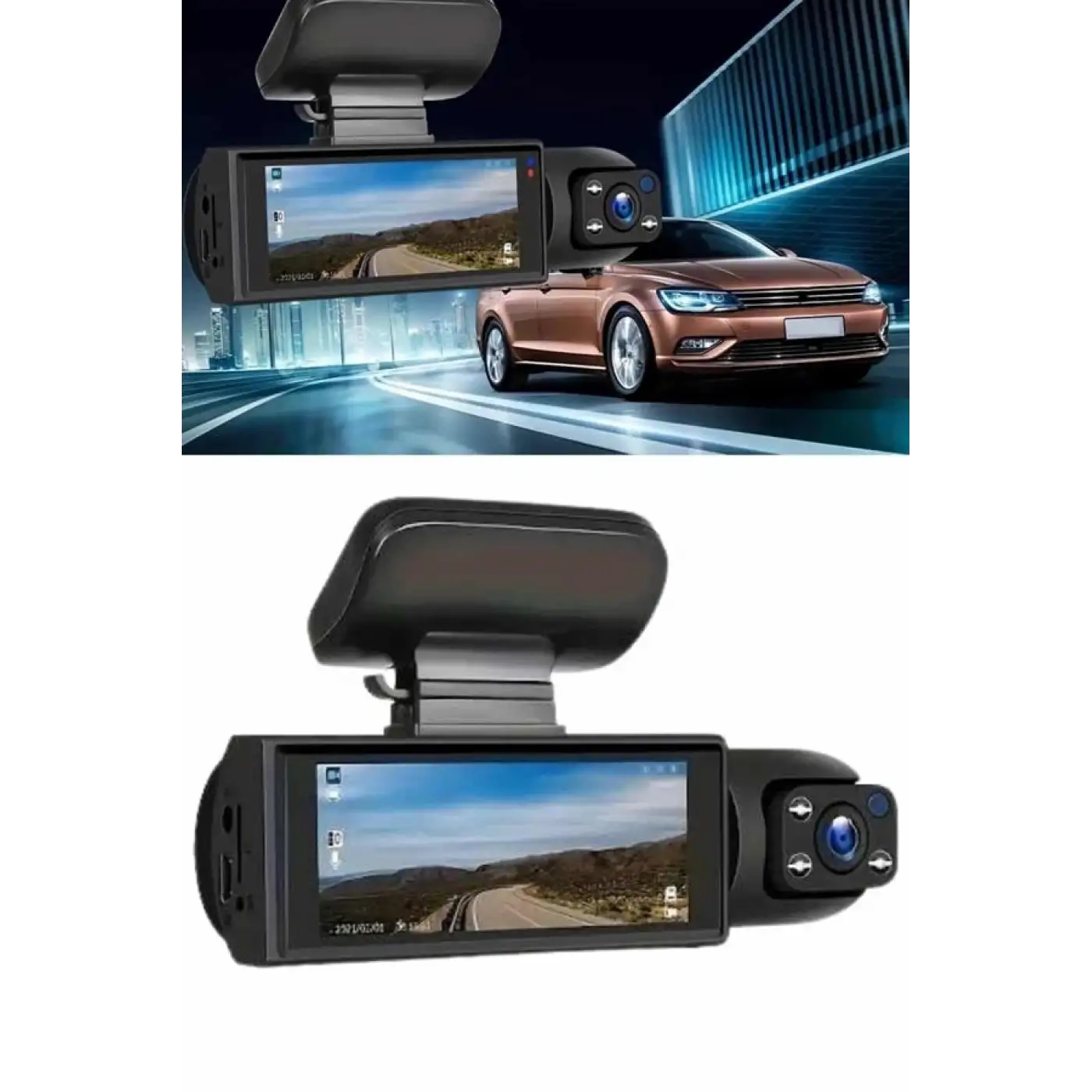 Video ve Fotoğraf Kaydedici Sürüş Kamerası Ön ve Arka Çift Kameralı