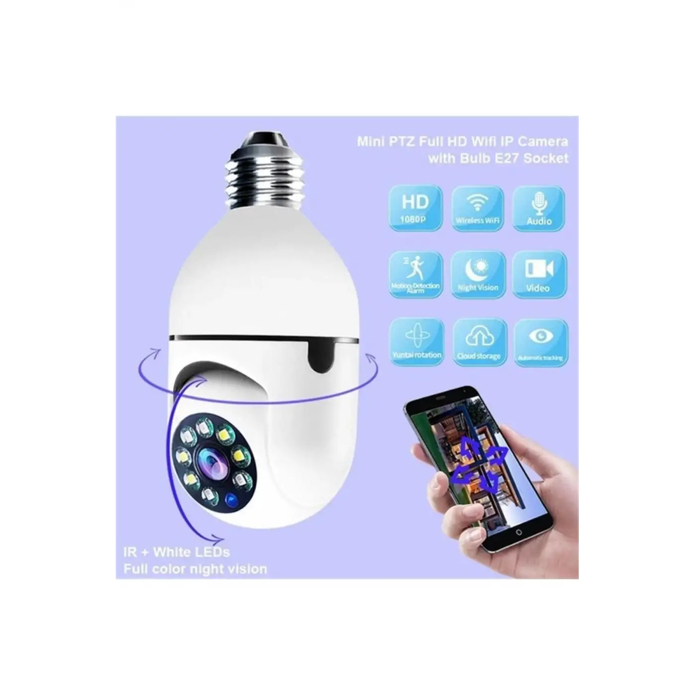 Wifi 360 Panoramik Ampul Kamera Güvenlik Kamerası Çift Wifi 360 Derece Gece Görüşlü