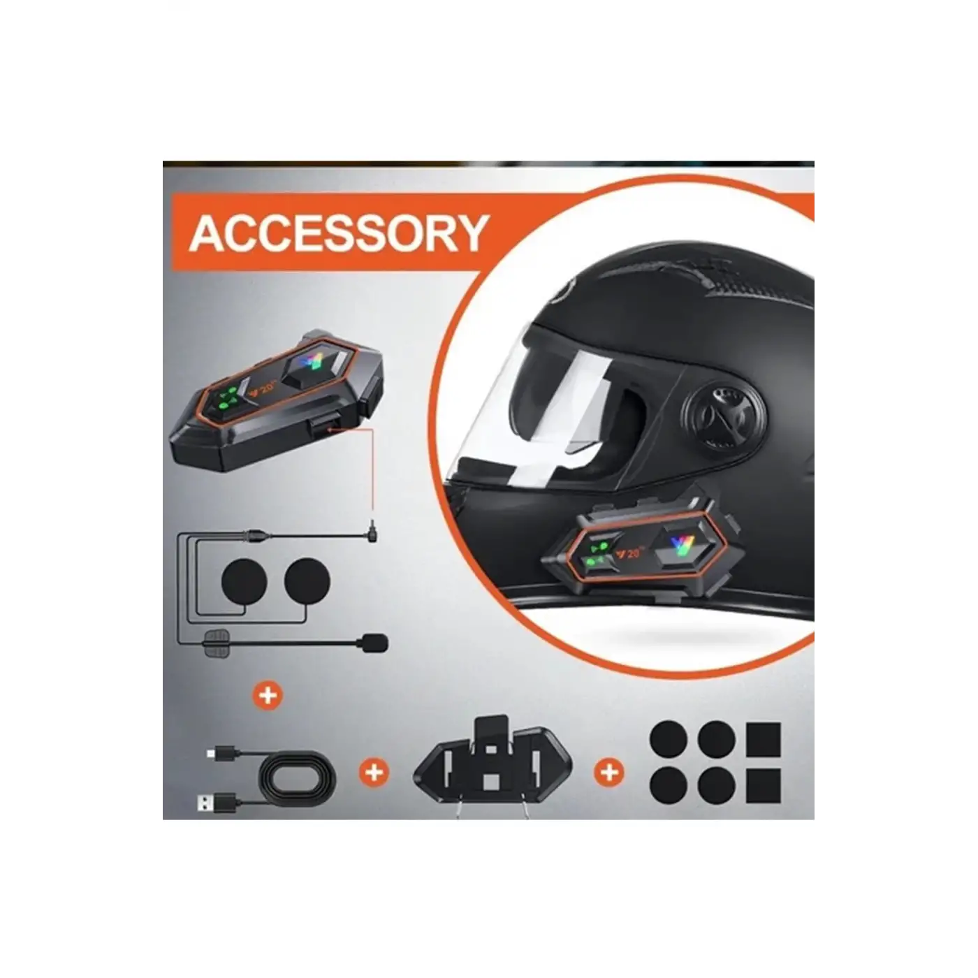 Y20 2x 1000m Telsiz Mesafeli 2 Kişi Bağlantılı Bluetooth Kask Kulaklık Fenerli İntercom