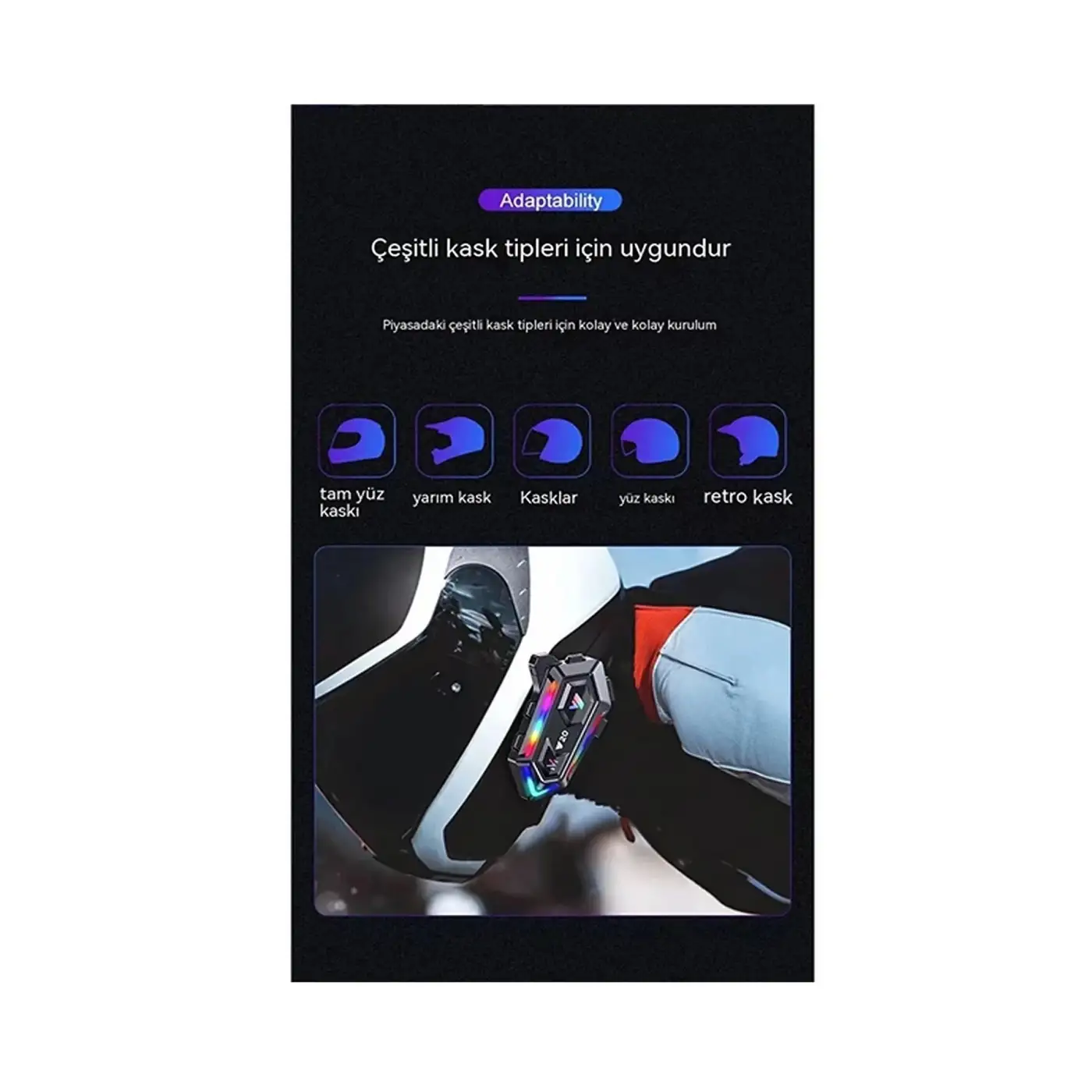Y20 Motor Kurye Kask Kulaklık Rgb Modlu Bluetooth Motosiklet Kulaklık 5.3 Bluetooth Interkom