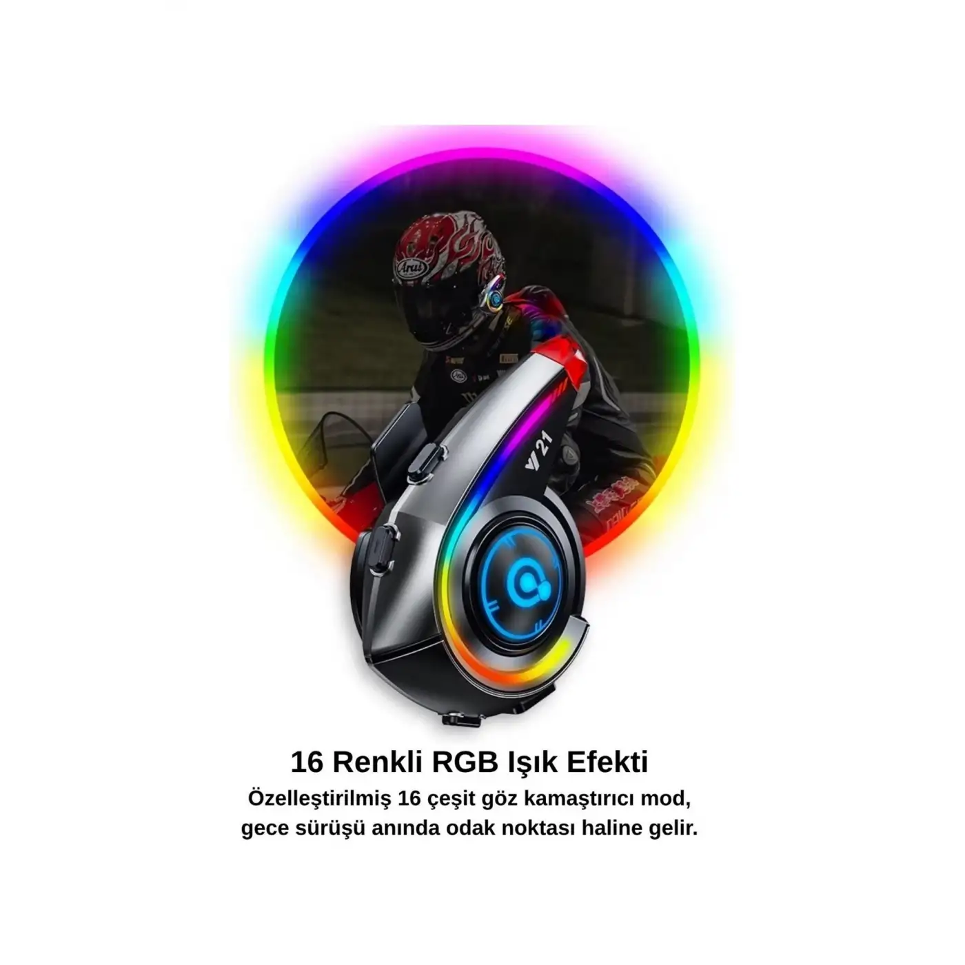 Y21 Rgb Işık Efektli Intercom Bluetooth Motosiklet Kask Kulaklığı Intercom Kulaklık