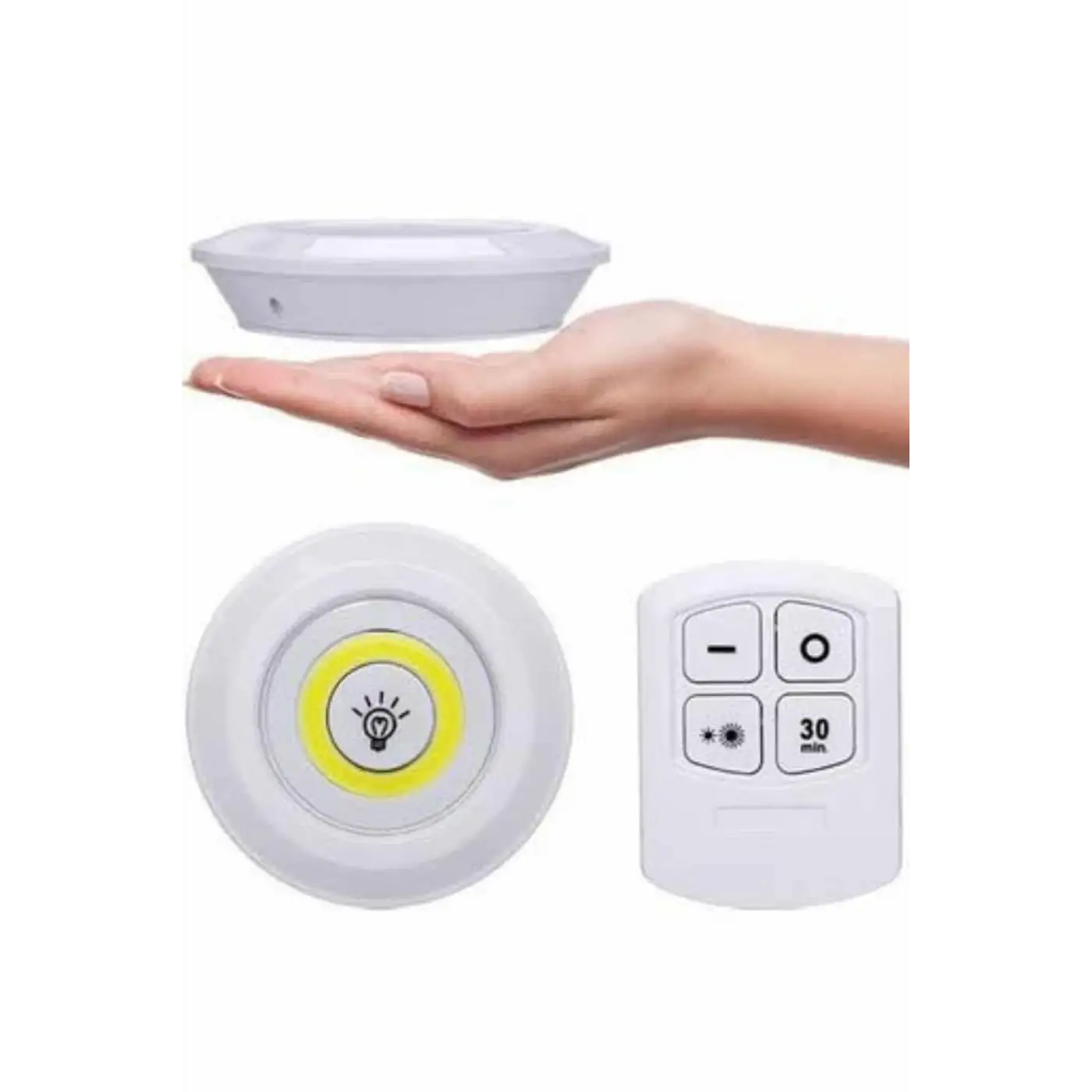 Yapışkanlı 3lü Spot Led Işık Lamba Montajsız Pilli Uzaktan Kumandalı