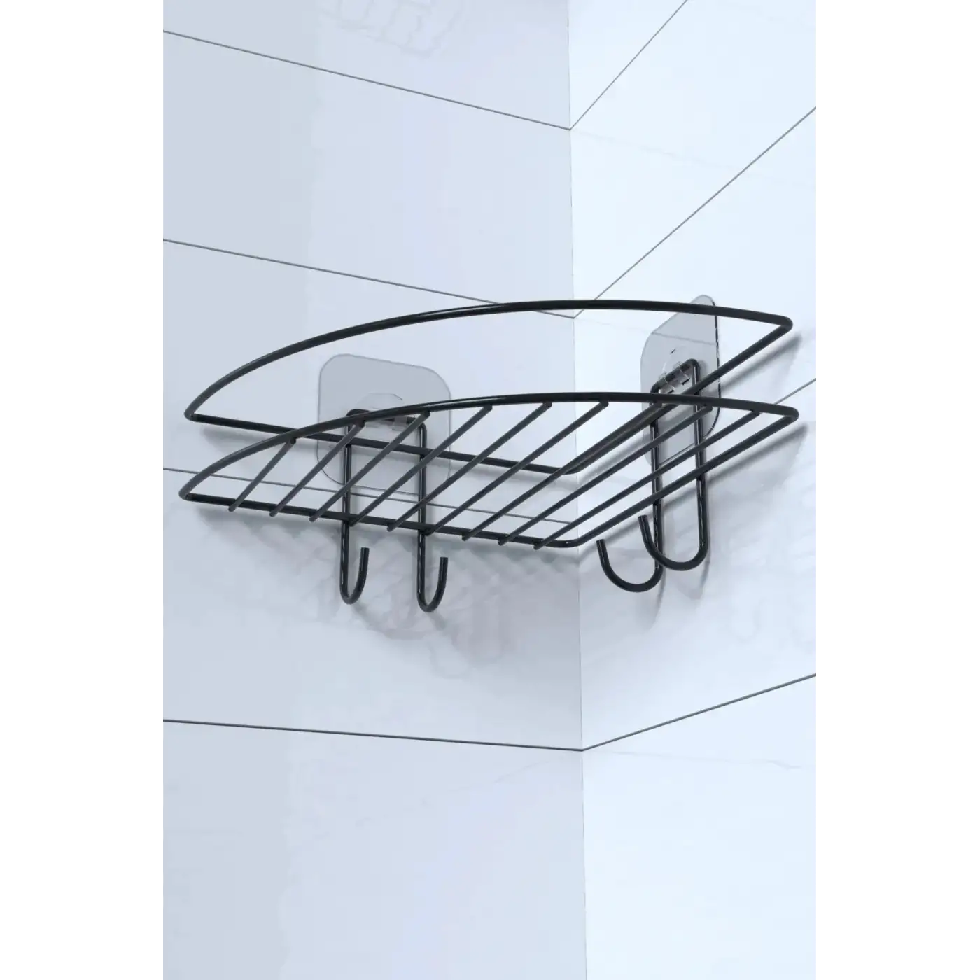 Yapışkanlı Banyo Köşeliği Kancalı Köşe Rafı Duş Şampuanlık Duvar Düzenleyici Organizer Raf