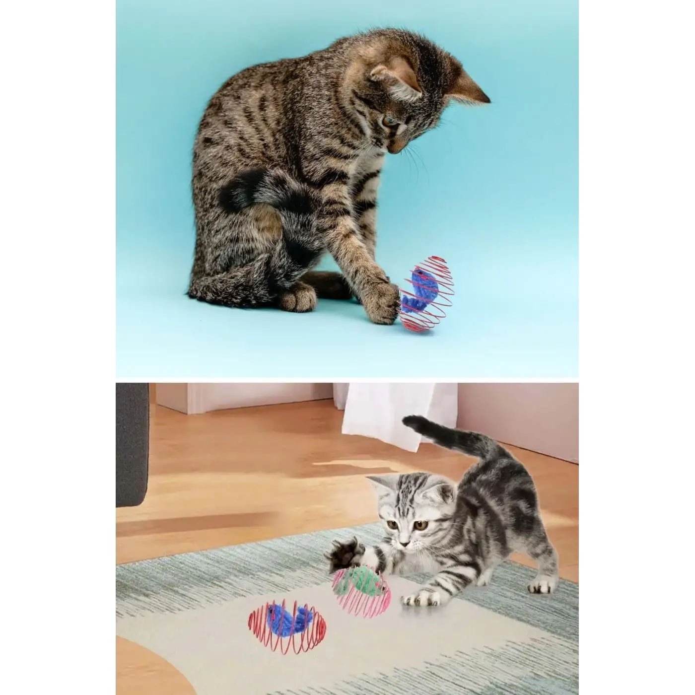 Yaylı Metal Fareli Kafes Kedi Oyun Topu Sıçrayan Spiral Kedi Topu