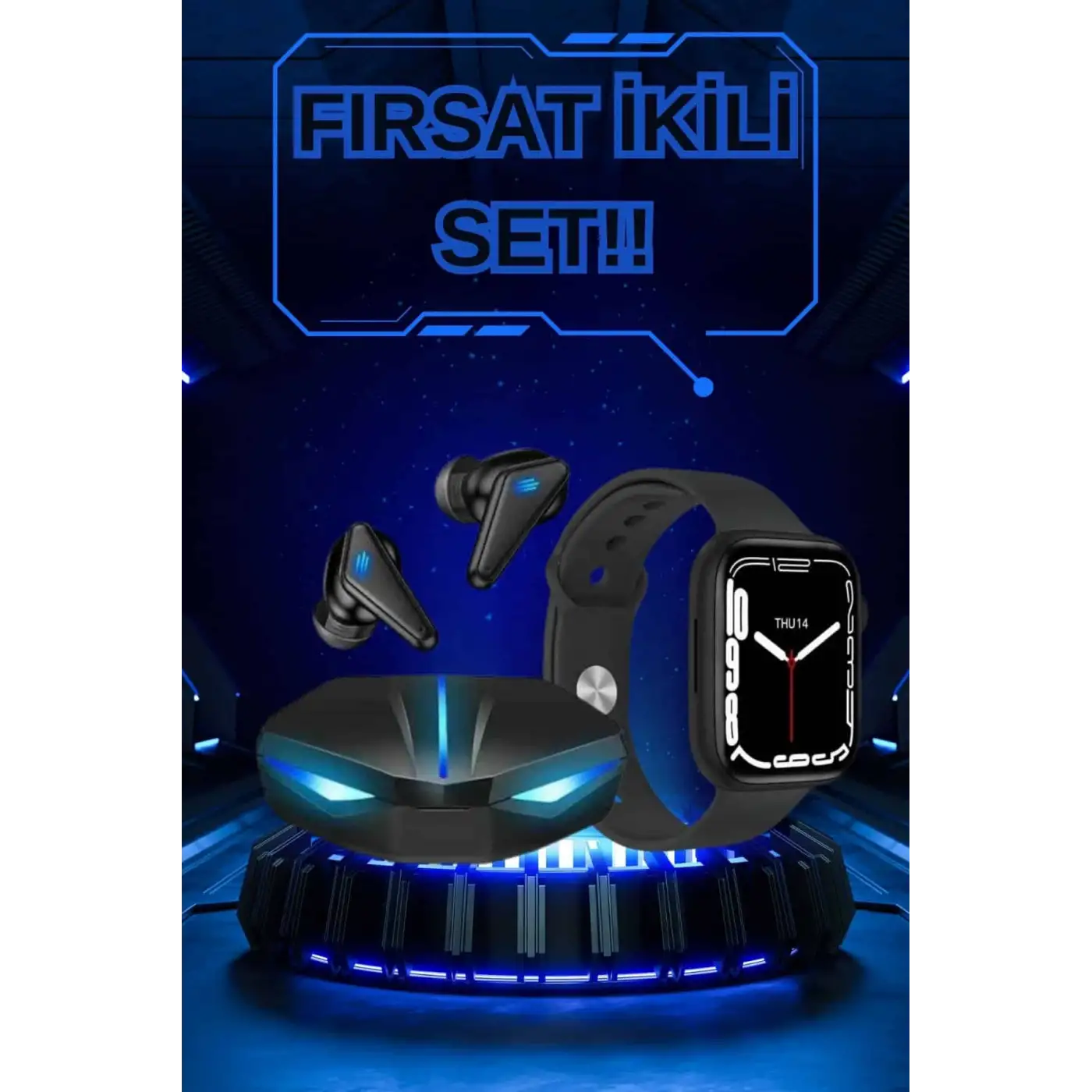 Yeni Nesil Akıllı Saat ve Kablosuz Kulaklık Kampanyası İkili Set Bluetooth Bağlantılı