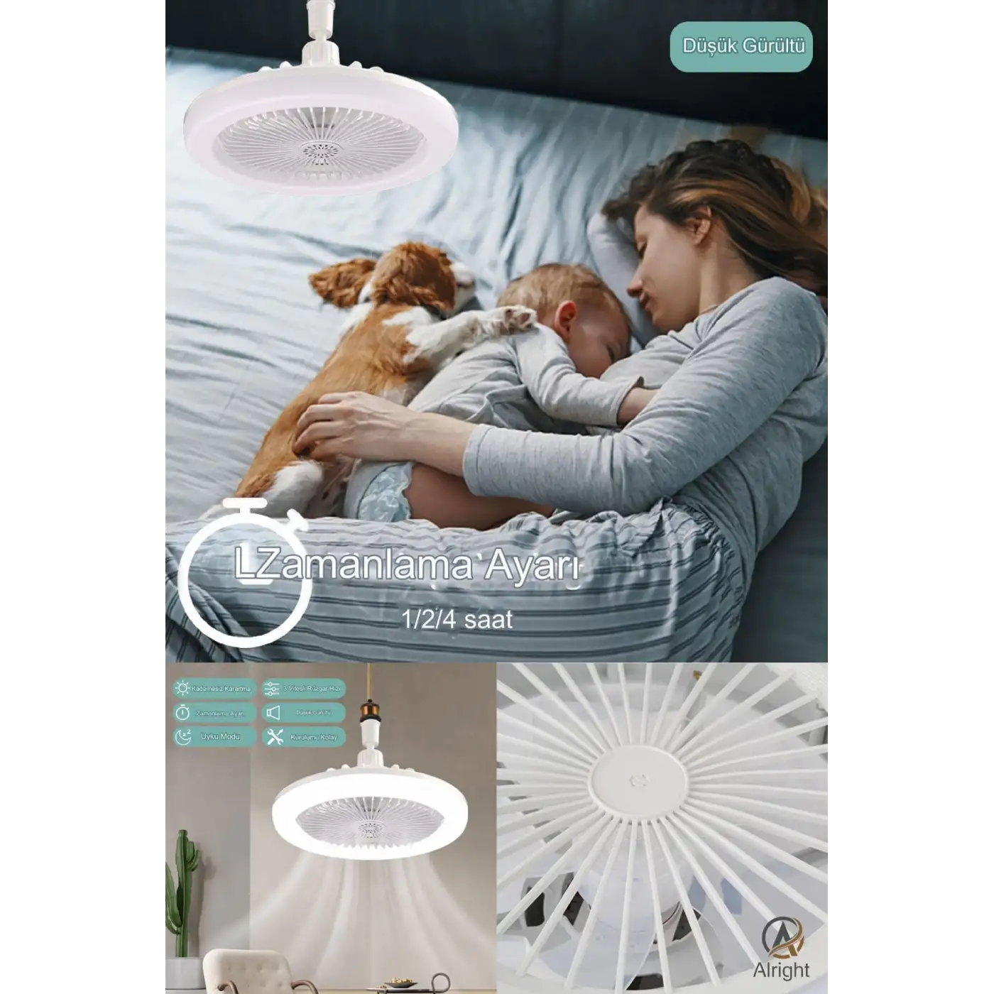 Yeni Nesil E27 Duylu Kumandalı Tavan Vantilatörlü Led Lamba 3 Hız Ayarı ve 3 Renk Ayarı
