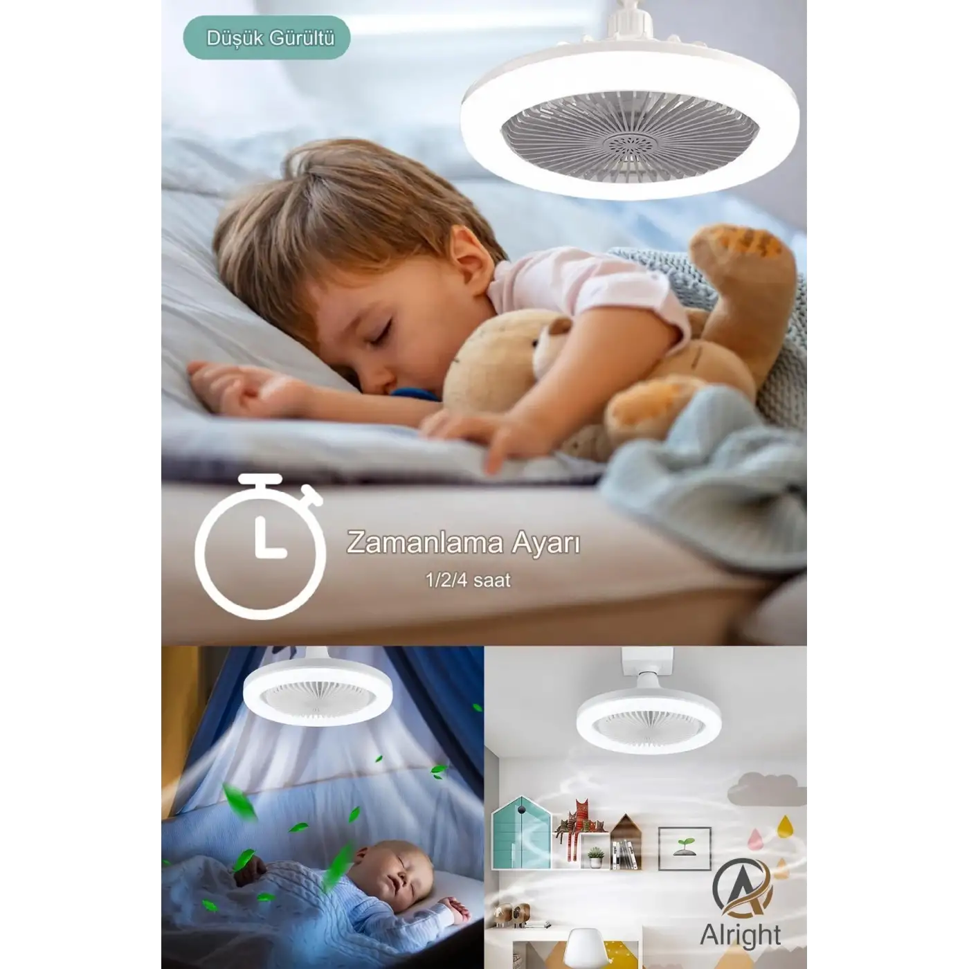 Yeni Nesil E27 Duylu Kumandalı Tavan Vantilatörlü Led Lamba 3 Hız Ayarı ve 3 Renk Ayarı