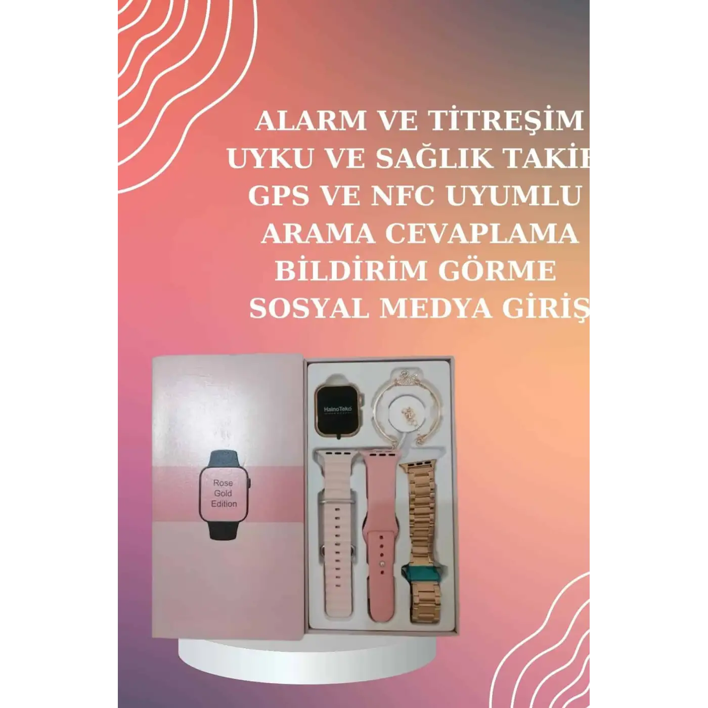 Yeni Nesil Pembe Dokunmatik Ekran Akıllı Saat ve Oyuncu Kulaklığı Kablosuz Bluetooth Kulaklık