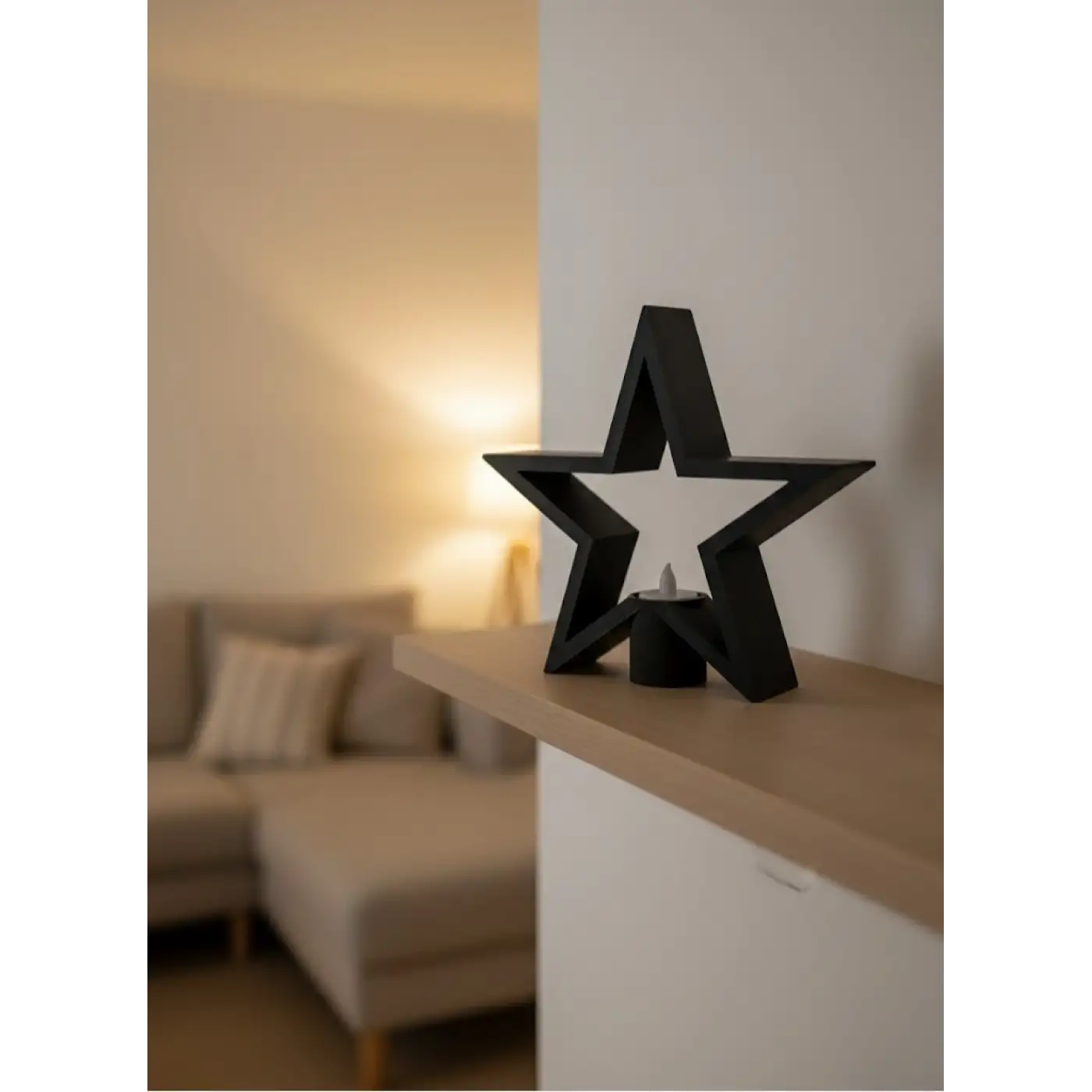 Yıldız Mumluk Siyah Modern Salon ve Raf Dekoru