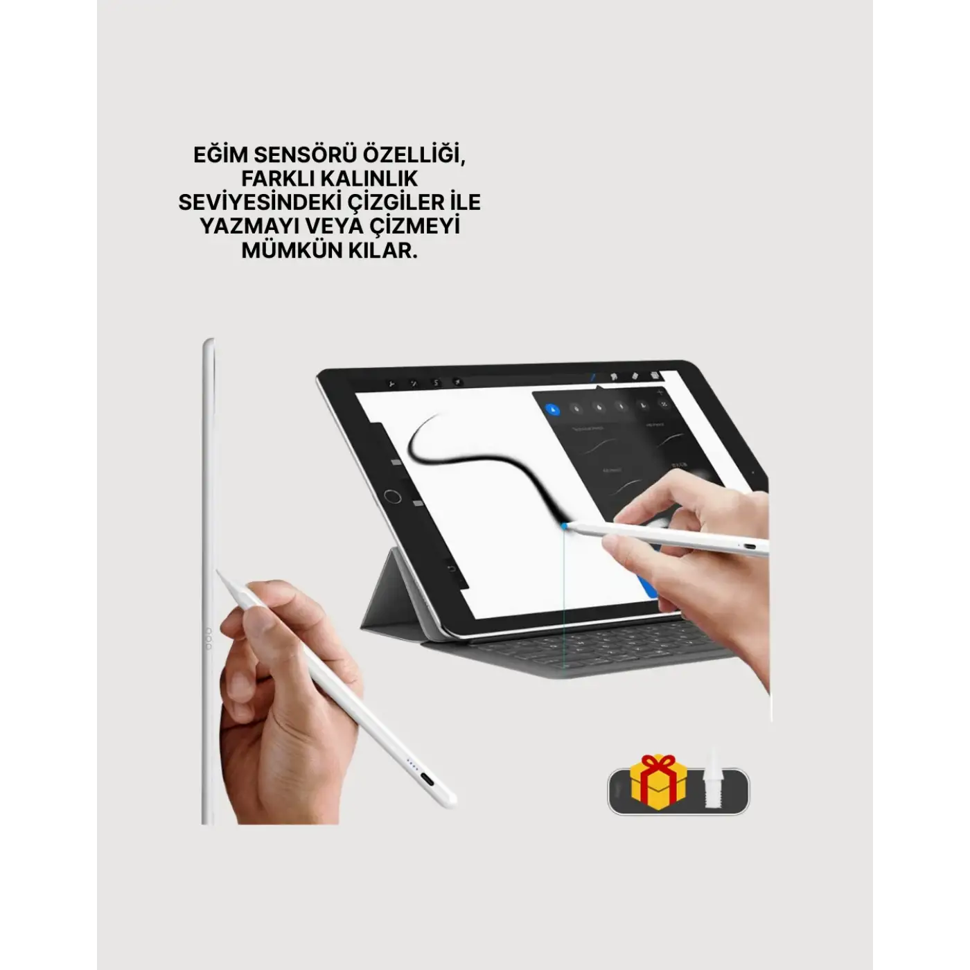 Yüksek Hassasiyetli Eğim Sensörlü Dijital Kalem – USB-C Hızlı Şarjlı