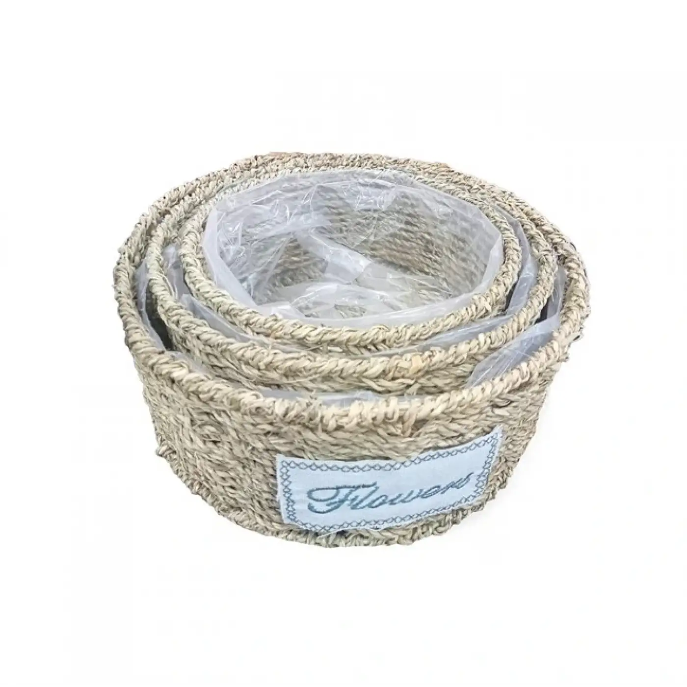 Yuvarlak Doğal Hasır Saksı Seti - 3lü