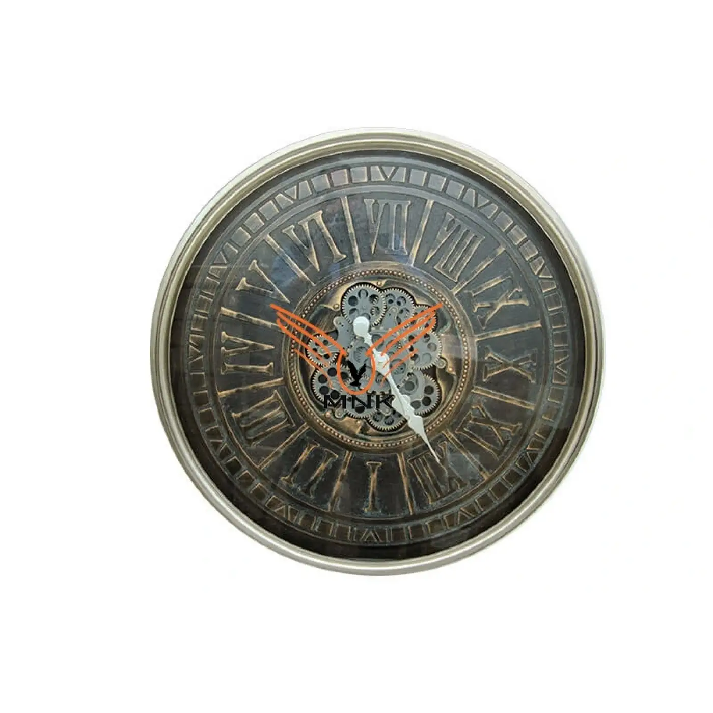 Yuvarlak Roma Rakamlı Yeşiloksit  Çarklı Metal Duvar Saati