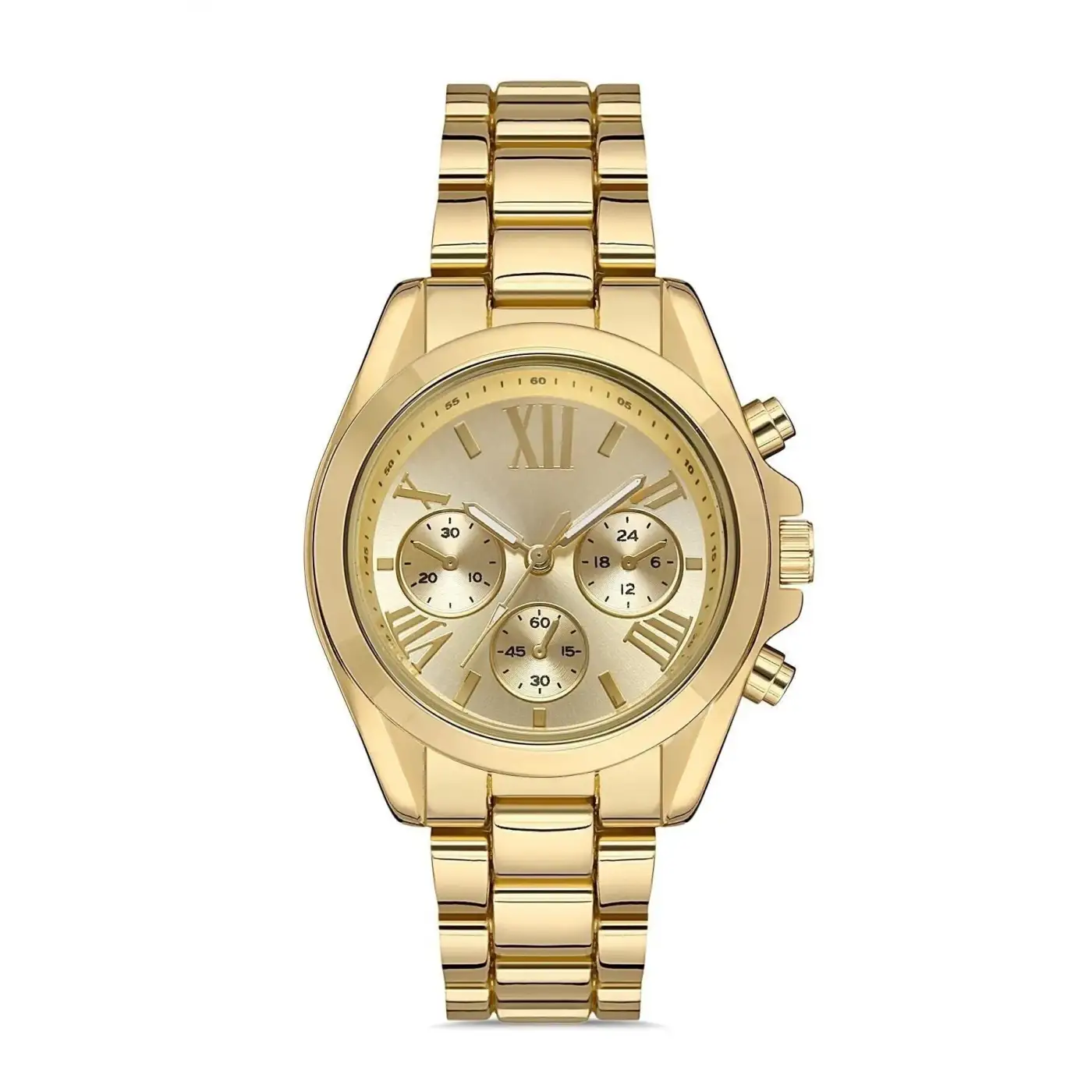 Zarif ve Şık Özel Tasarım Roma Rakam Detaylı  Metal Bayan Kol Saati (gold)