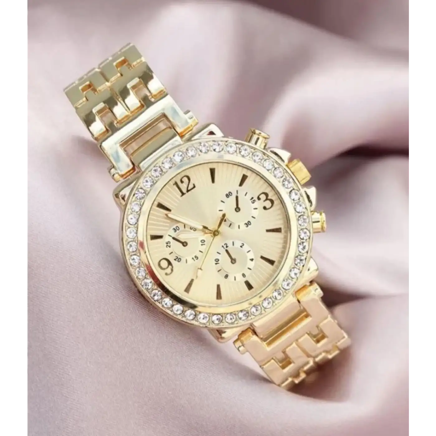 Zarif ve Şık Özel Tasarım Zirkon Taşlı Metal Bayan Kol Saati (gold)