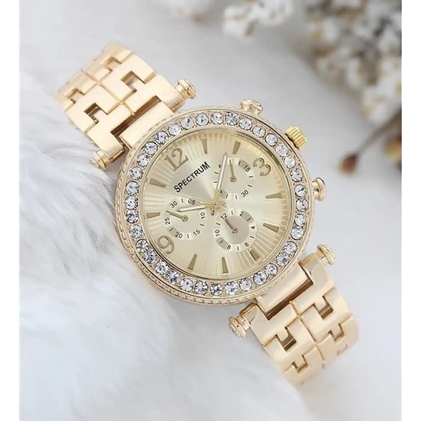 Zarif ve Şık Özel Tasarım Zirkon Taşlı Metal Bayan Kol Saati (gold)