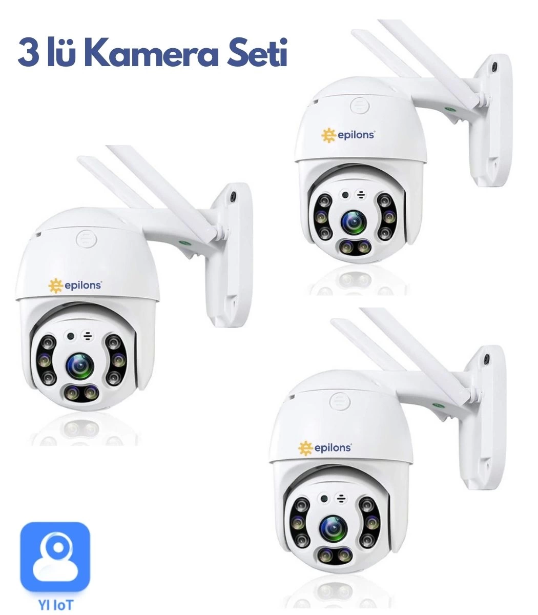 3 Adet Güvenlik Kamera Hd Lens Iç Dış Mekan Suya Danıklı Ip Wifi Network