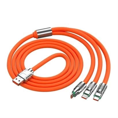 3 In 1 Type-C + Micro Usb + Lightning Hızlı Şarj Kablosu Silikon Kablo 1 Metre Opp Ambalaj