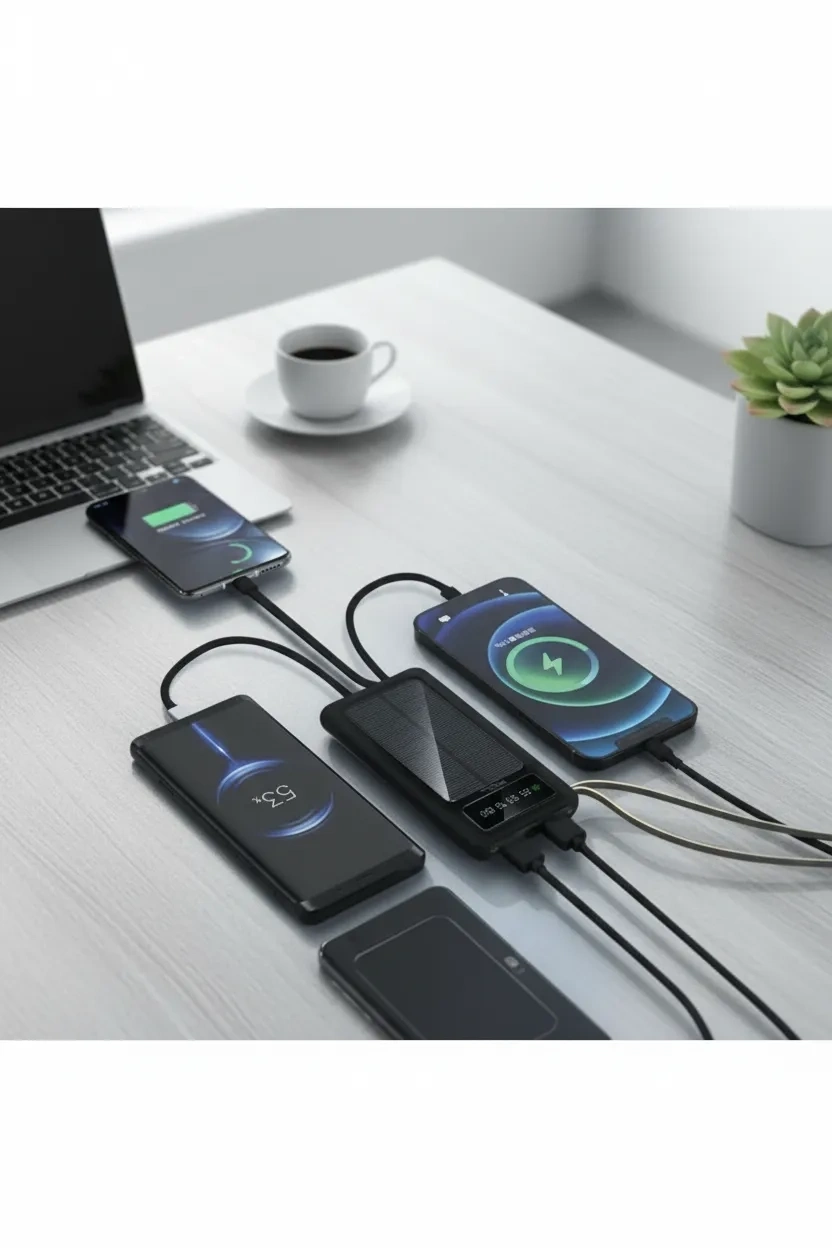 10000mah Güneş Enerjili Taşınabilir Şarj Cihazı - Çift Led Fenerli, Lcd , 2 Usb-c Powerbank