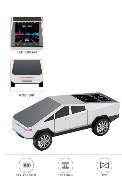 D68 Cyber Model Araba Tasarımlı Bluetooth Hoparlör 15W Güçlü Ses Rgb Led /Tws/Usb Beyaz