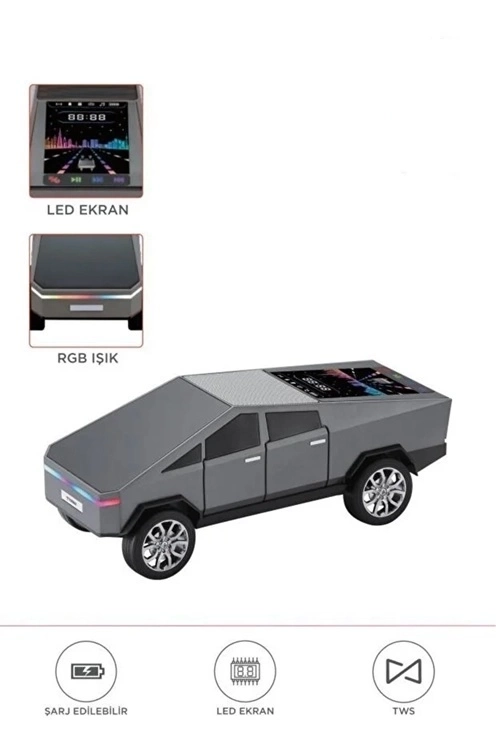 D68 Cyber Model Araba Tasarımlı Bluetooth Hoparlör 15W Güçlü Ses Rgb Led /Tws/Usb Gri