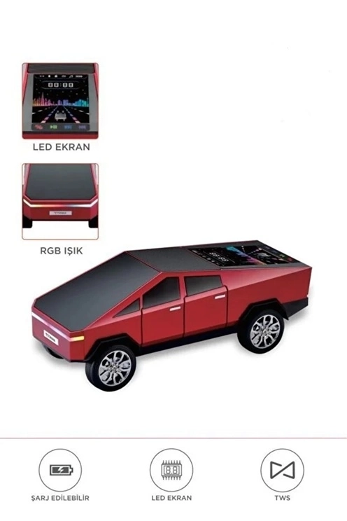 D68 Cyber Model Araba Tasarımlı Bluetooth Hoparlör 15W Güçlü Ses Rgb Led /Tws/Usb Kırmızı