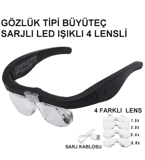 - Şarjlı Gözlük Büyüteç  4 Farklı Lens -11537Dc