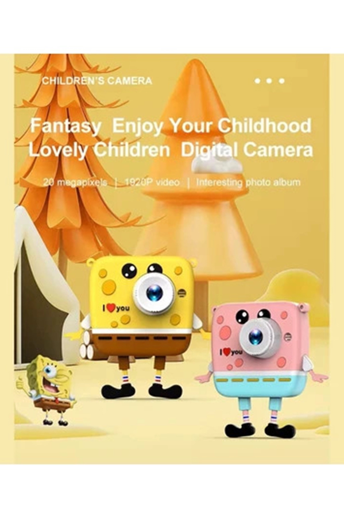 Sünger Bob Tasarımlı Yeni Nesil Çocuk Dijital Mini Fotoğraf Makinesi Çift Kamera Sünger Bob Tasarımlı Yeni Nesil Çocuk Dijital Mini Fotoğraf Makinesi Çift Kamera