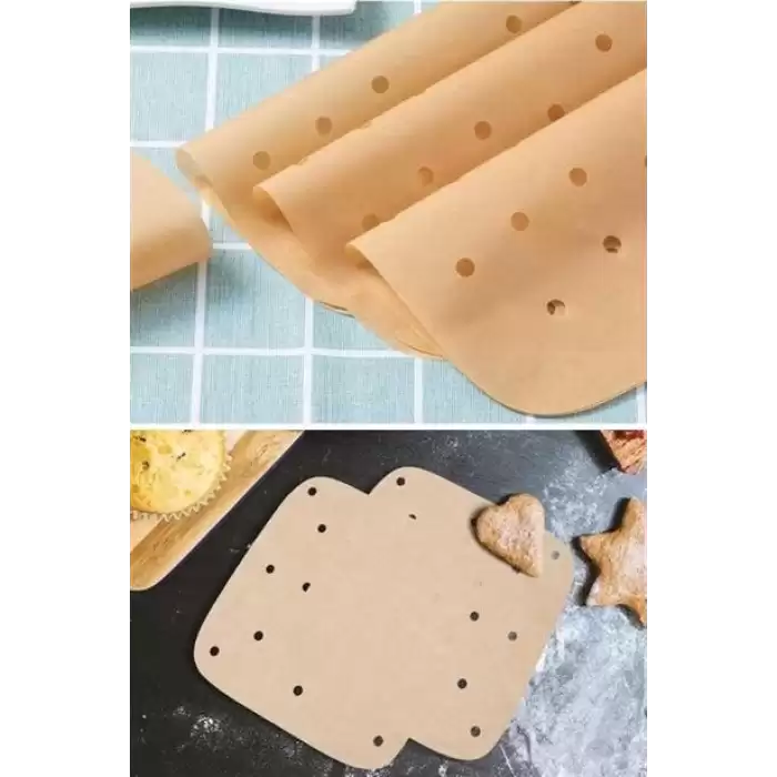 100 Adet Air Fryer Pişirme Kağıdı Tek Kullanımlık Hava Fritöz Yapışmaz Yağlı Kağıt Delikli  Model