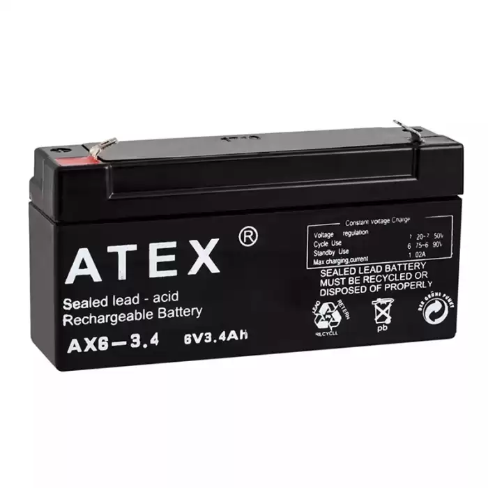 Atex Ax6-3.4 6 Volt - 3.4 Amper Yatık Akü 12.5x6x3cm