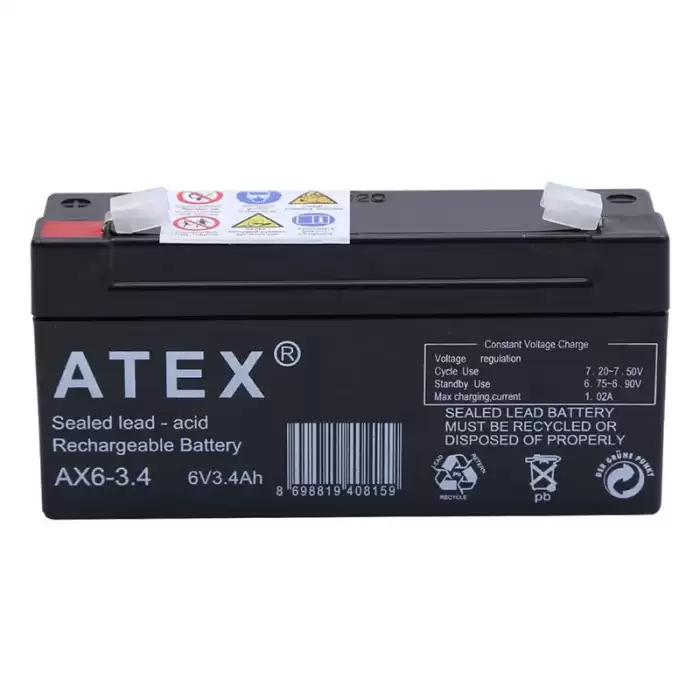 Atex Ax6-3.4 6 Volt - 3.4 Amper Yatık Akü 12.5x6x3cm