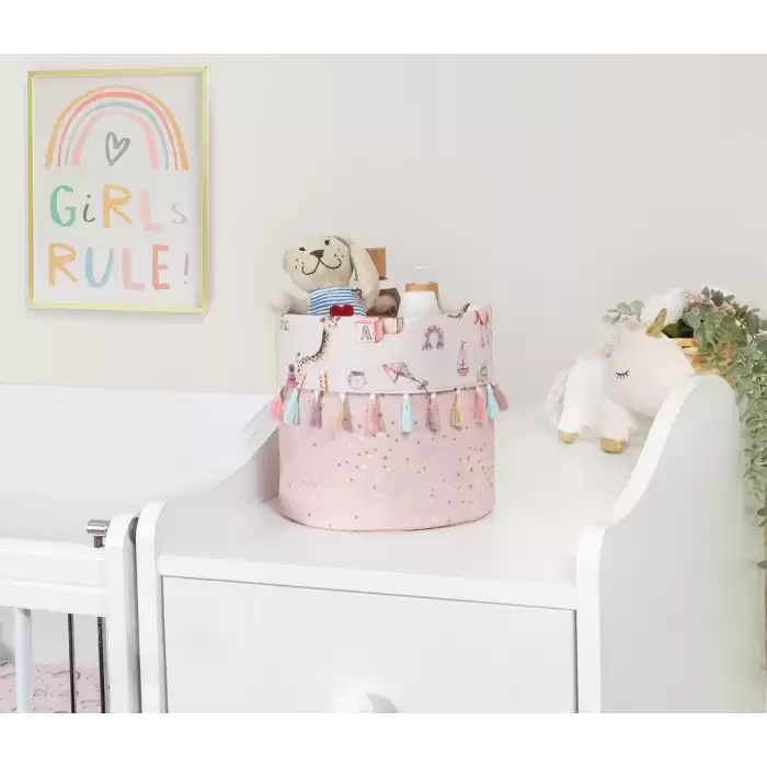 Baby Kullanımı Kolay Desenli Taşınabilir Düzenleyici Yuvarlak Sepet(pembe)