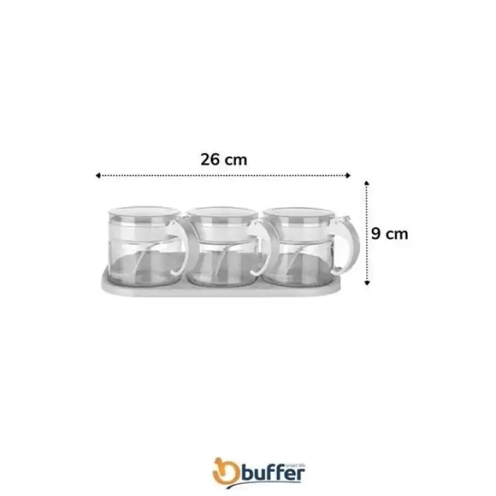  beyaz 3lü Standlı Kapaklı Kaşıklı Cam Hava Sızdırmaz Baharatlık Takımı Kc-386