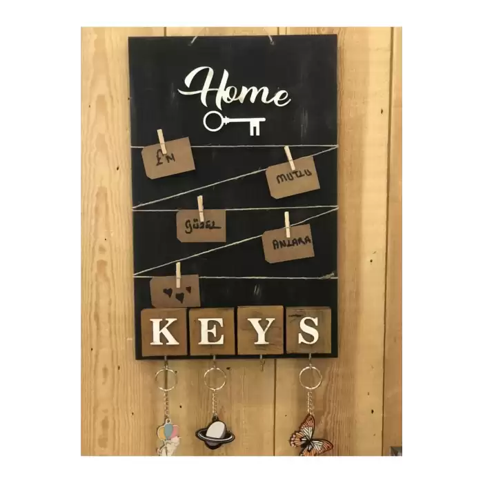 Dekoratif Home Keys Ahşap Resimlik ve Notluk (siyah)