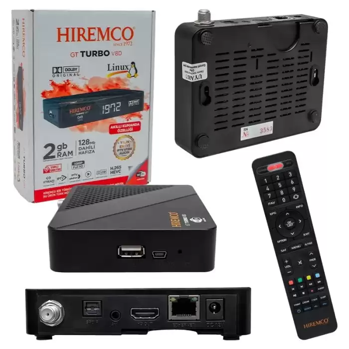 Hıremco Gt Turbo V8d+ Hd Ip Tv Plus Ethernetli Lınux Tabanlı Dahili Wifi Full Hd Mini Uydu Alıcısı