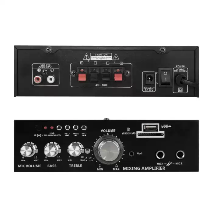 Magıcvoıce Mv-22560 2x20w 4-8 Ohm Usb/sd Girişli Bluetoothlu 2 Mikrofon Girişli Trafosuz Stereo Mini Anfi