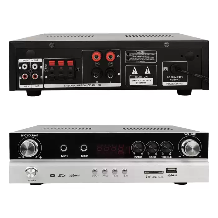 Magıcvoıce Mv-22561 2x50 Watt Usb/sd/bt/uk Bluetoothlu Stereo 2 Mikrofon Girişli Trafosuz Anfi