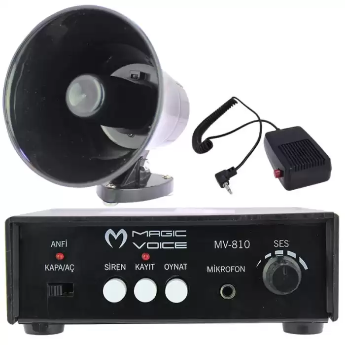 Magıcvoıce Mv-800 Kayıt Siren Mini Pazarcı Anfi Seti Mıknatıslı Anfi+hoparlör+mikrofon