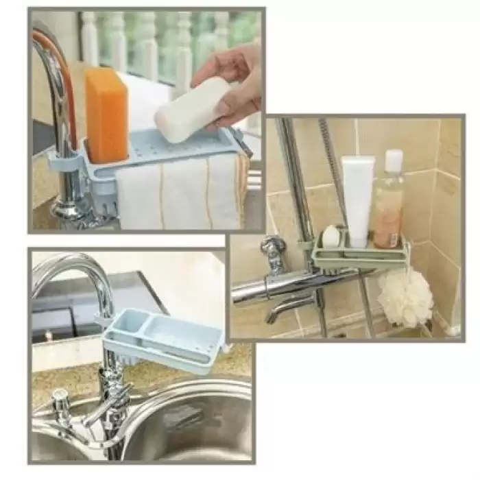 Musluğa Takılan Sünger Havlu Askılı Sabun Hazneli Mutfak Banyo Lavabo Düzenleyici Organizer
