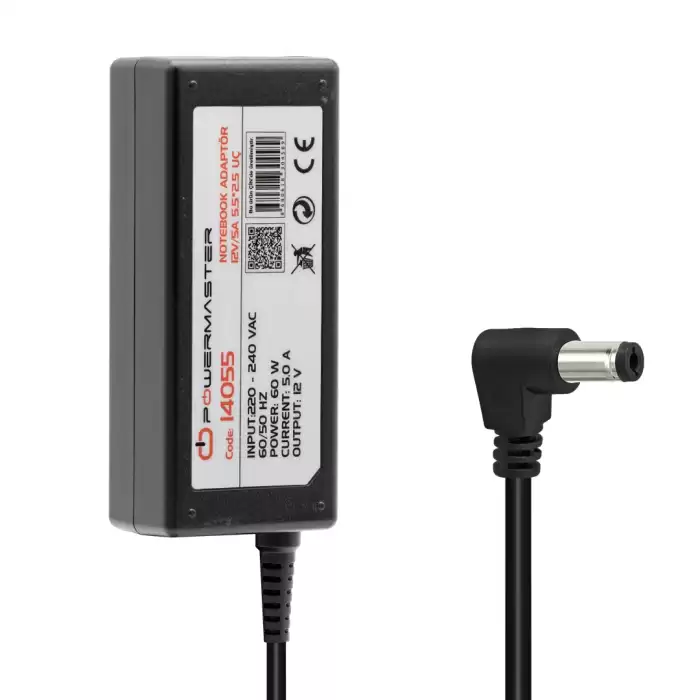 Pm-14055 12 Volt - 5 Amper 5.5*2.5 Mm Uçlu Plastik Kasa Masaüstü Adaptör