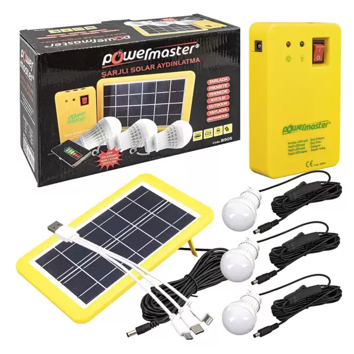 Pm-8905 Güneş Panelli 3 Lambalı Powerbank Özellikli Çok Amaçlı Şarjlı Solar Aydınlatma