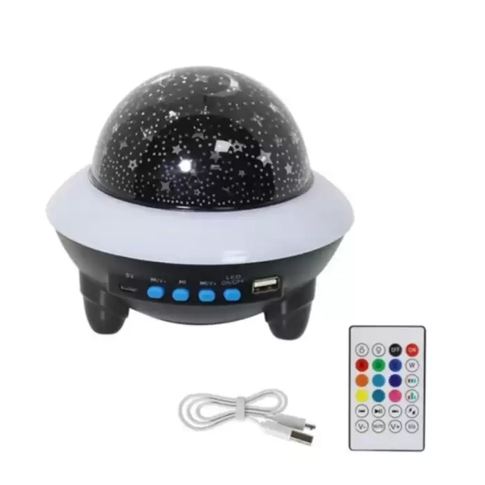 Şarjlı Kumandalı Ufo Müzik Çalar Usb Bluetooth Hoparlör Müzikli Projeksiyon Gece Lambası