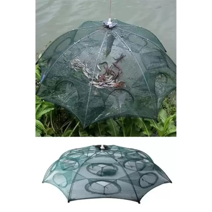 Şemsiye Balık Ağı Yakalama Tutma Filesi 16 Cepli Büyük Boy Taşınabilir Serpme Balık Tuzağı